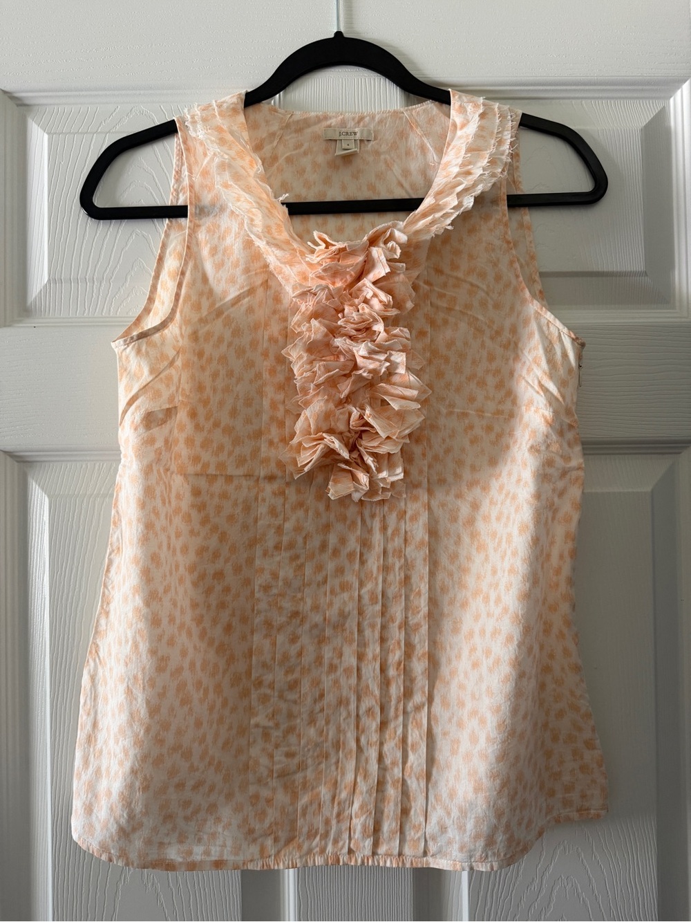 J. Crew Peach & Cream Spotted Sleeveless Top with Origami Pleat Detail